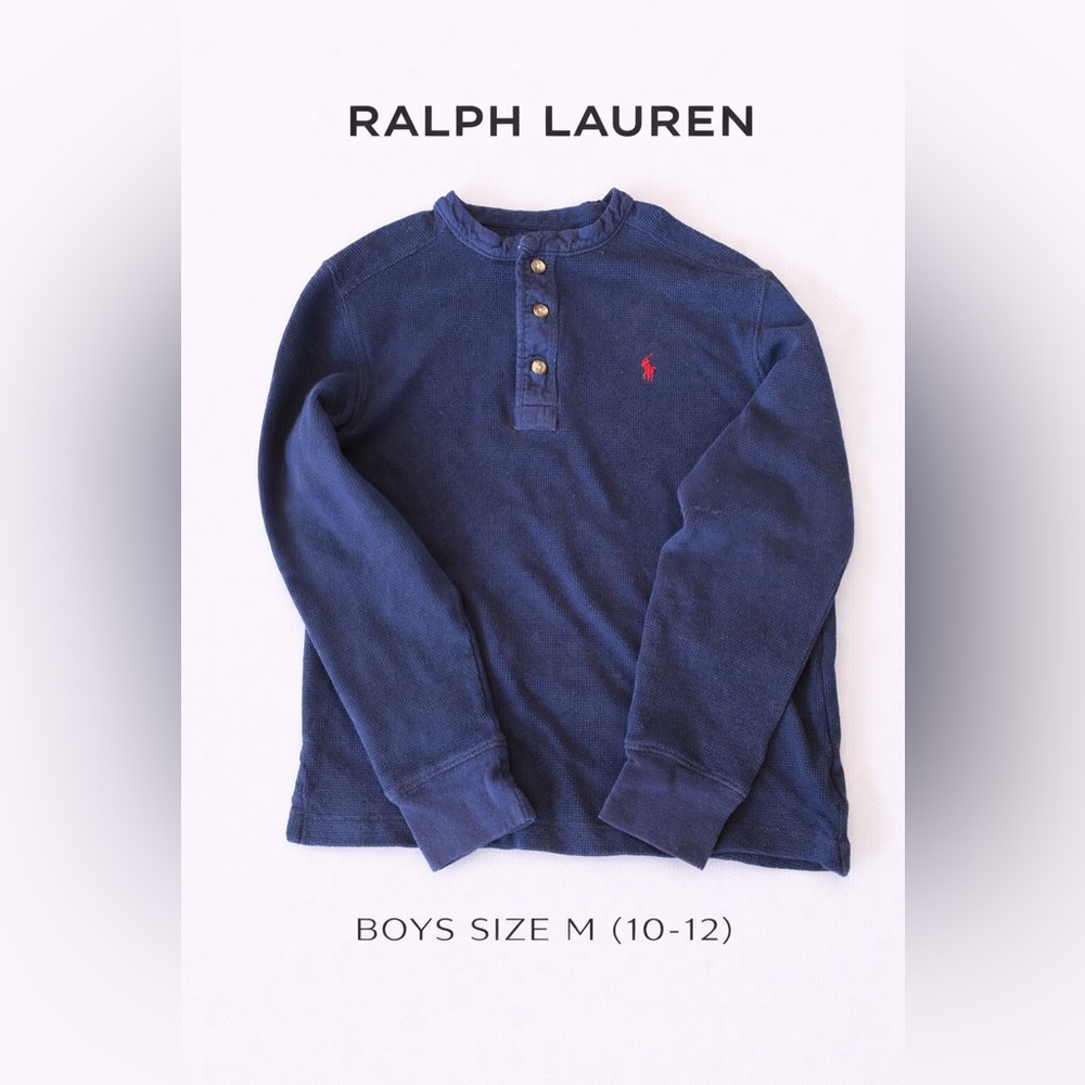 Ralph Lauren Navy Long-Sleeve Henley with Red Pony Logo